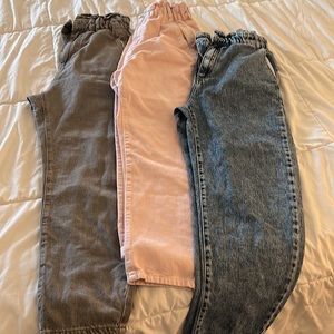 NWT 3 Zara paper bag jeans size 36/4 one gray, one acid wash and one pink